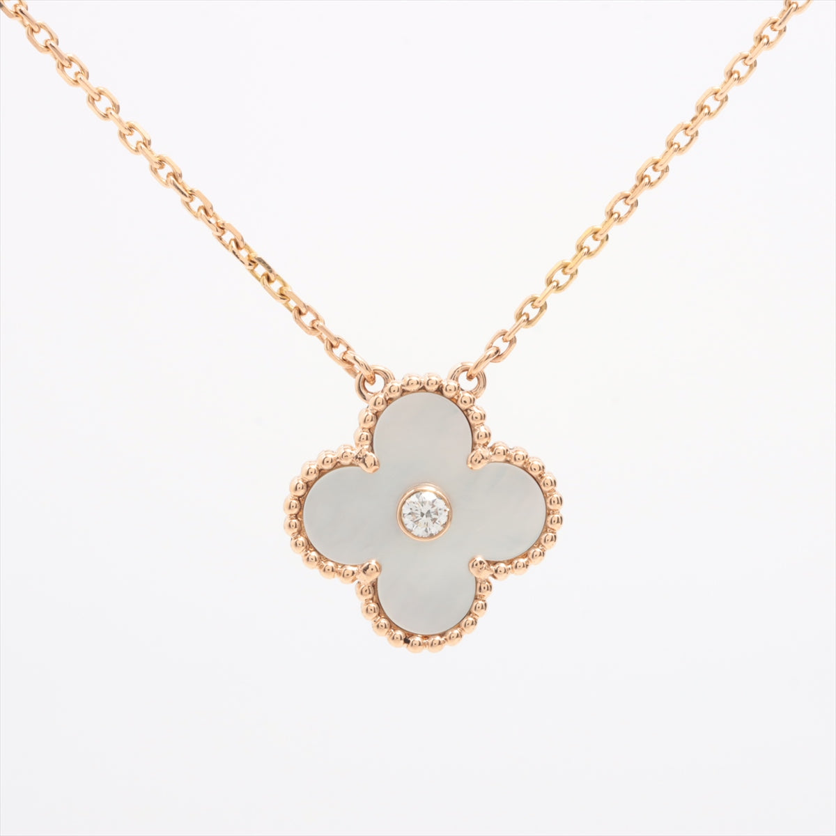 Van Cleef & Arpels Vintage 2012 Limited Edition Holiday Alhambra White Mother of Pearl Diamond Rose Gold Necklace - photo 1