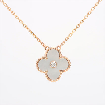 Van Cleef & Arpels Vintage 2012 Limited Edition Holiday Alhambra White Mother of Pearl Diamond Rose Gold Necklace - photo 1