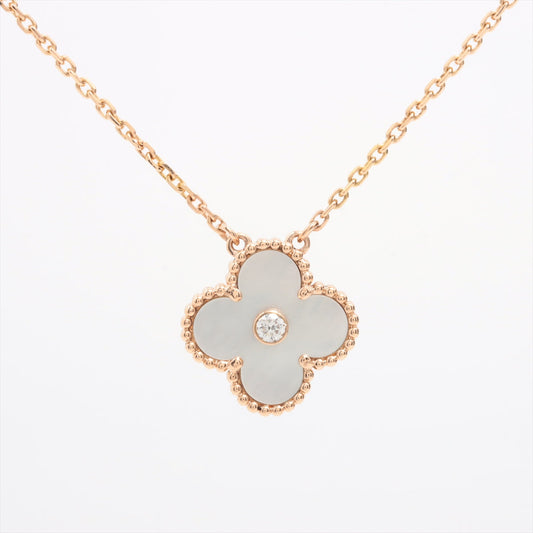 Van Cleef & Arpels Vintage 2012 Limited Edition Holiday Alhambra White Mother of Pearl Diamond Rose Gold Necklace - photo 1