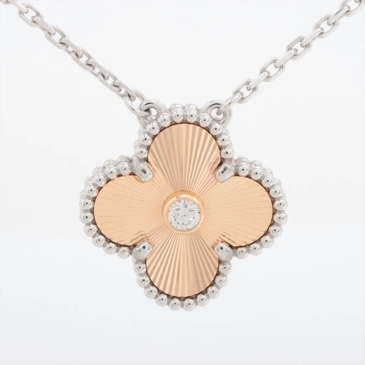 Van Cleef & Arpels Vintage Alhambra 2024 Holiday Pendant Rose Gold Guilloche Diamond Necklace - photo 1