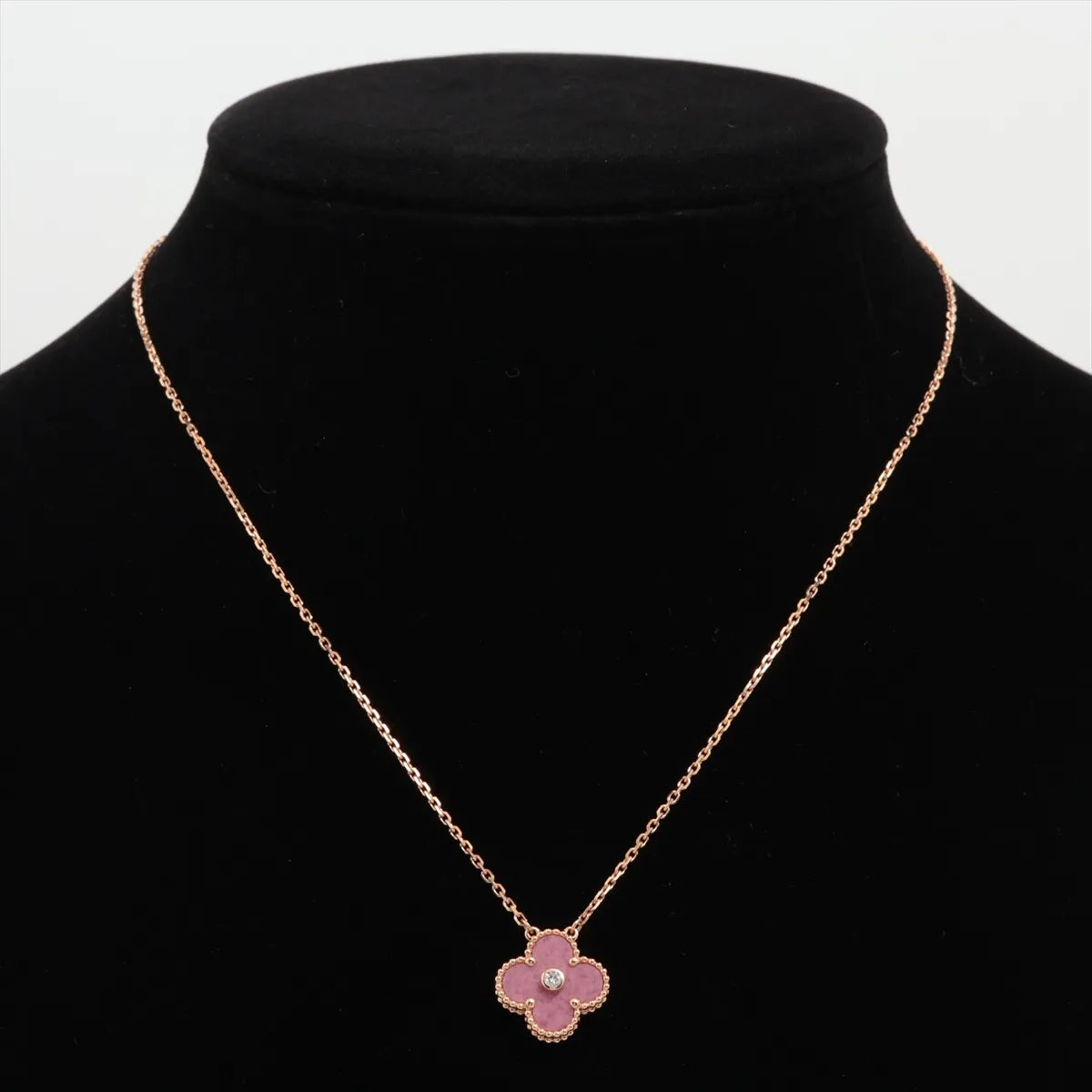 Van Cleef & Arpels Alhambra Pink Rhodonite Diamond Necklace Holiday Pendant 2021 - photo 5