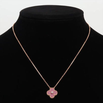 Van Cleef & Arpels Alhambra Pink Rhodonite Diamond Necklace Holiday Pendant 2021 - photo 5