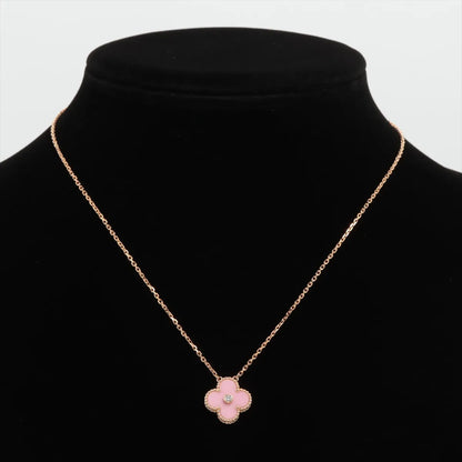 Van Cleef & Arpels Vintage Alhambra Pink Porcelain Diamond Limited Edition Necklace 2015 - photo 5