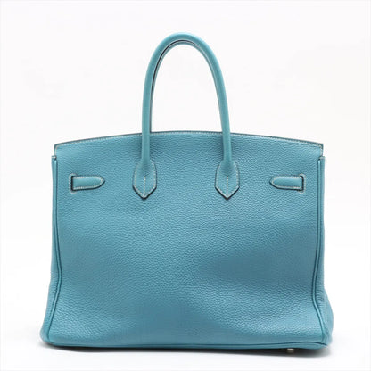 Hermes Birkin 35 Blue Jean PHW Square H Stamp - photo 4