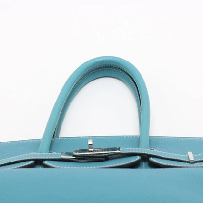 Hermes Birkin 35 Blue Jean PHW Square H Stamp - photo 8