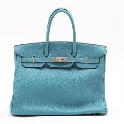 Hermes Birkin 35 Blue Jean PHW Square H Stamp - photo 3