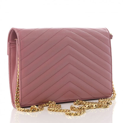 Saint Laurent Grain De Poudre Matelasse Chevron Monogram Woc Blush Fonce Pink Leather Shoulder Bag - image 2