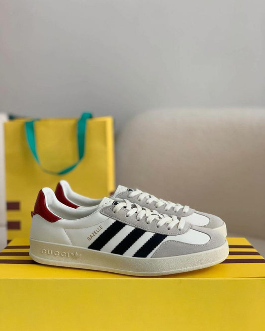 Adidas x Gucci Gazelle Sneaker in White with Black Stripes and Red Heel Tab - image 1
