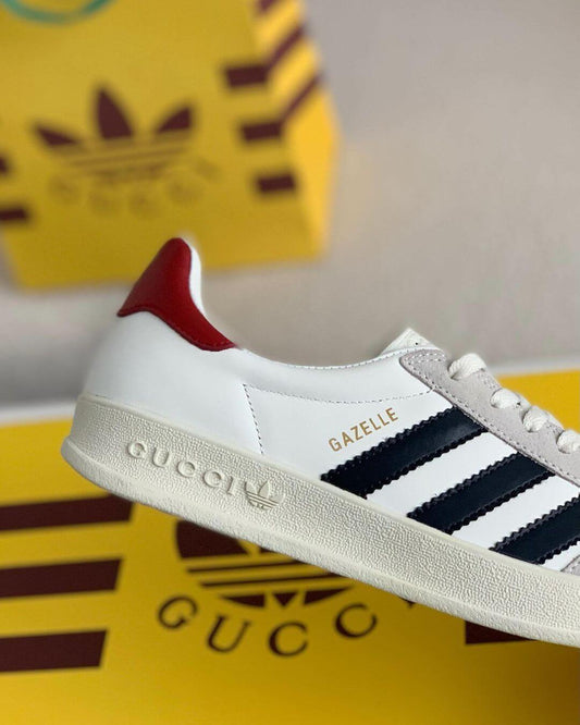 Adidas x Gucci Gazelle Sneaker in White with Black Stripes and Red Heel Tab - image 2