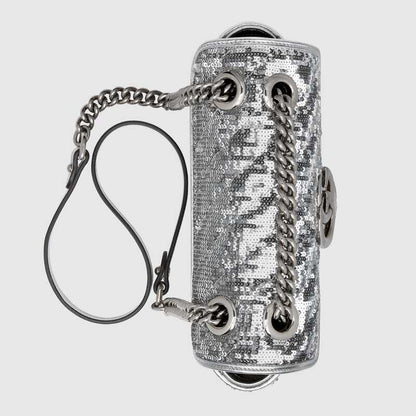 GG Marmont mini sequin shoulder bag Silver Leather - image 5