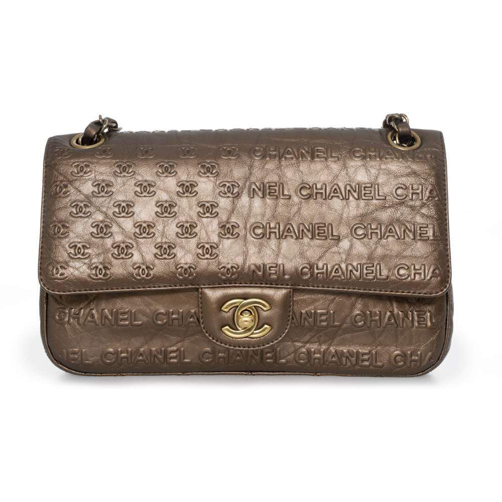 Chanel Coco Bronze CC embossed 9" Classic Flap Bag AGL1158 - image 1