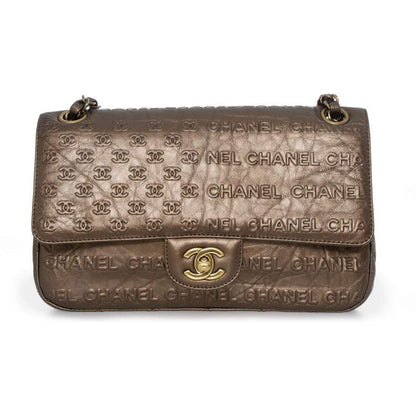 Chanel Coco Bronze CC embossed 9" Classic Flap Bag AGL1158 - image 1