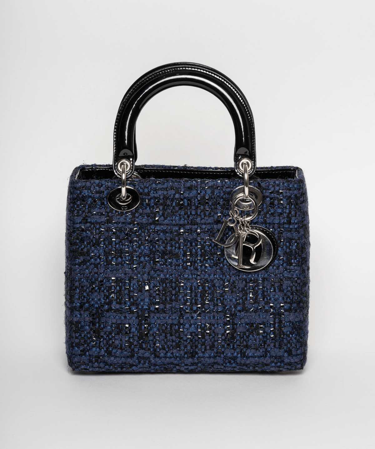 Christian Dior Blue Tweed and Patent Lady Dior Bag - image 8