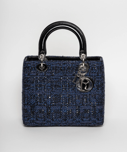 Christian Dior Blue Tweed and Patent Lady Dior Bag - image 8