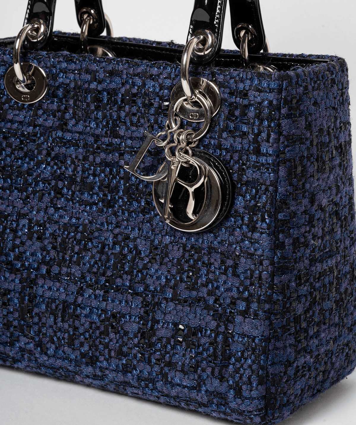 Christian Dior Blue Tweed and Patent Lady Dior Bag - image 9