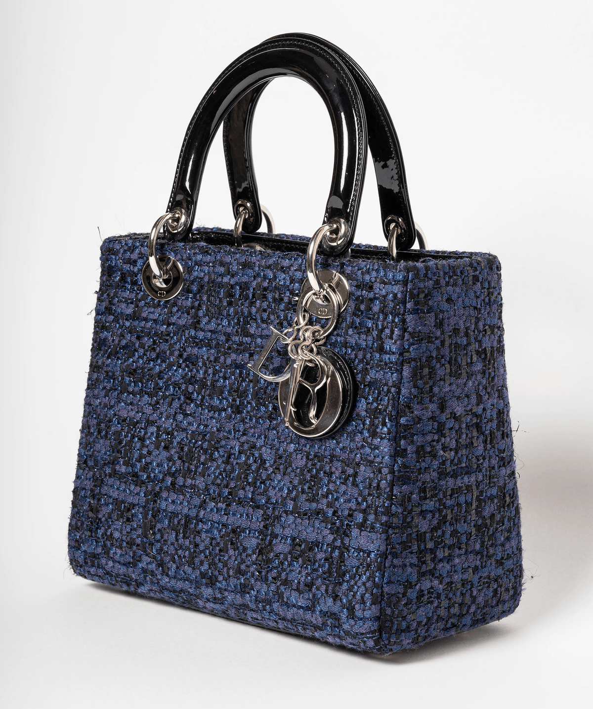 Christian Dior Blue Tweed and Patent Lady Dior Bag - image 10