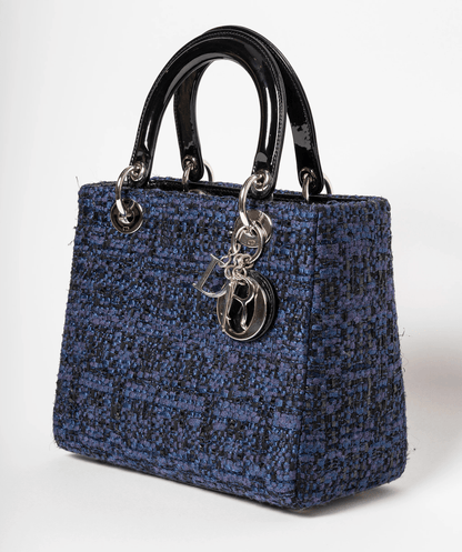 Christian Dior Blue Tweed and Patent Lady Dior Bag - image 10