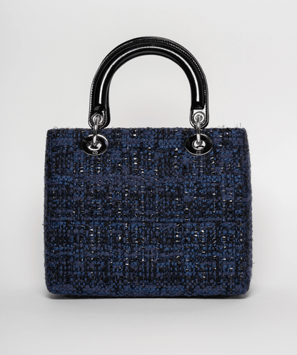 Christian Dior Blue Tweed and Patent Lady Dior Bag - image 11