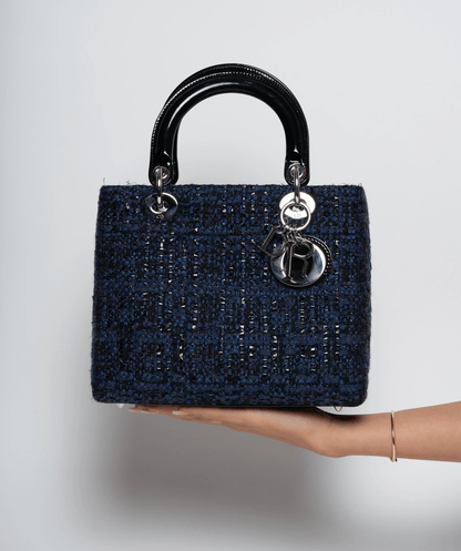 Christian Dior Blue Tweed and Patent Lady Dior Bag - image 12