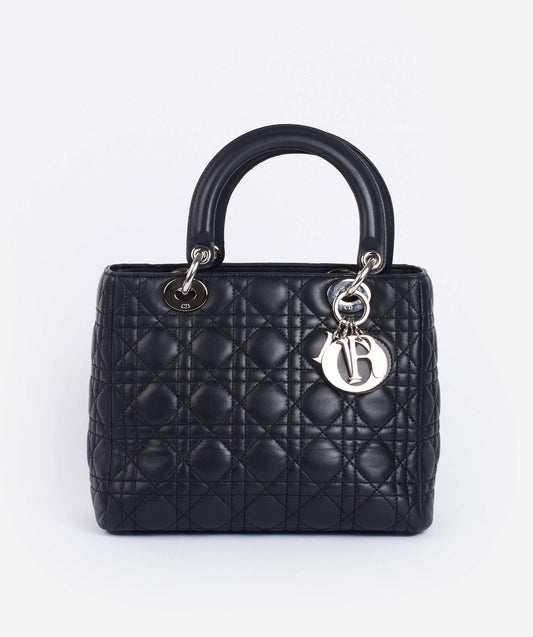 Christian Dior Black Leather Lady Dior Medium PHW - image 1