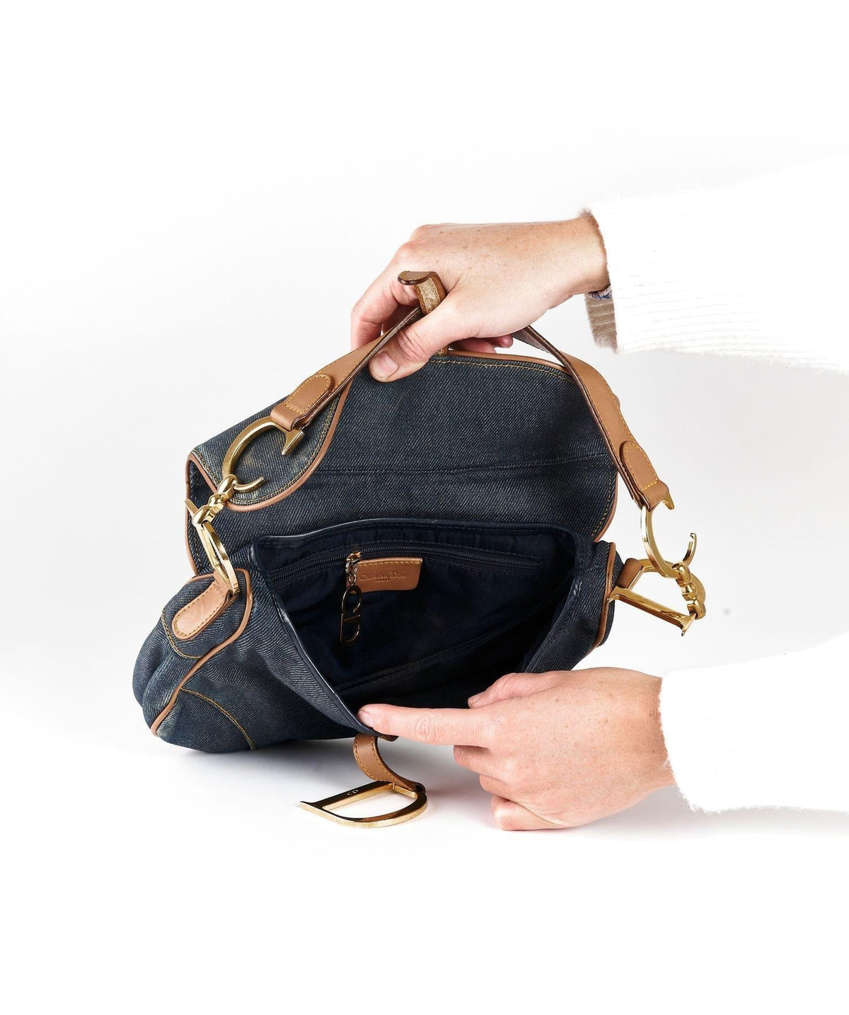 Christian Dior Blue Denim Saddle Bag GHW - image 8