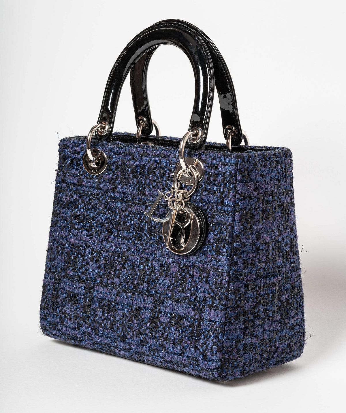 Christian Dior Blue Tweed and Patent Lady Dior Bag - image 4