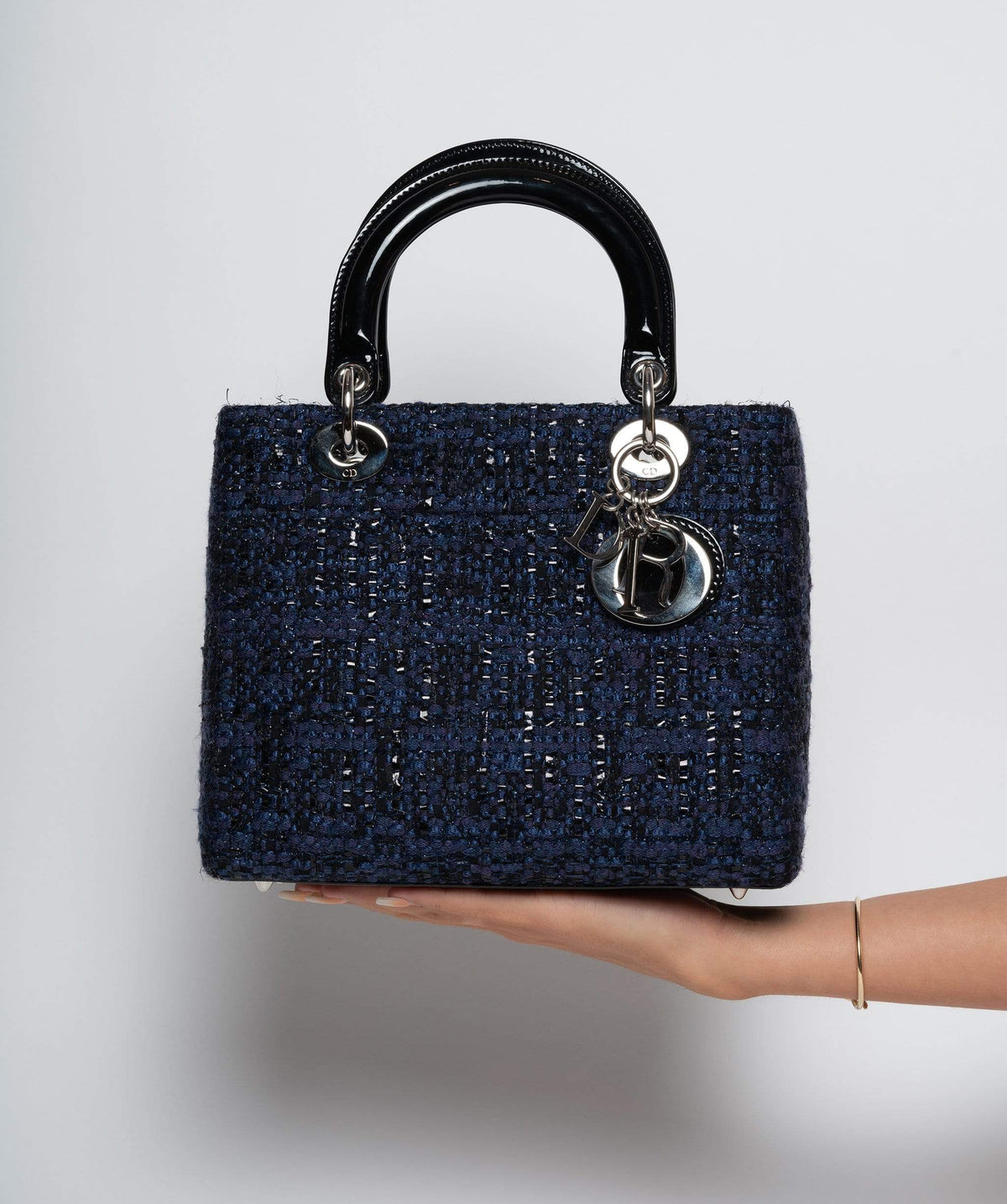 Christian Dior Blue Tweed and Patent Lady Dior Bag - image 2