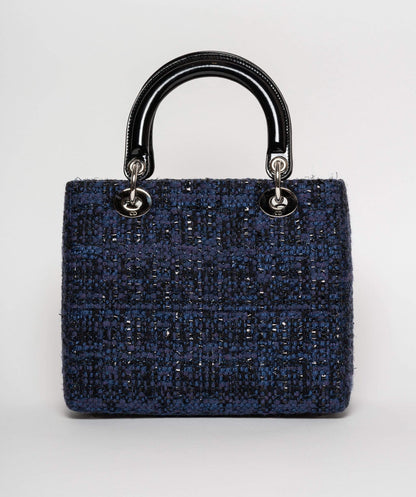 Christian Dior Blue Tweed and Patent Lady Dior Bag - image 5