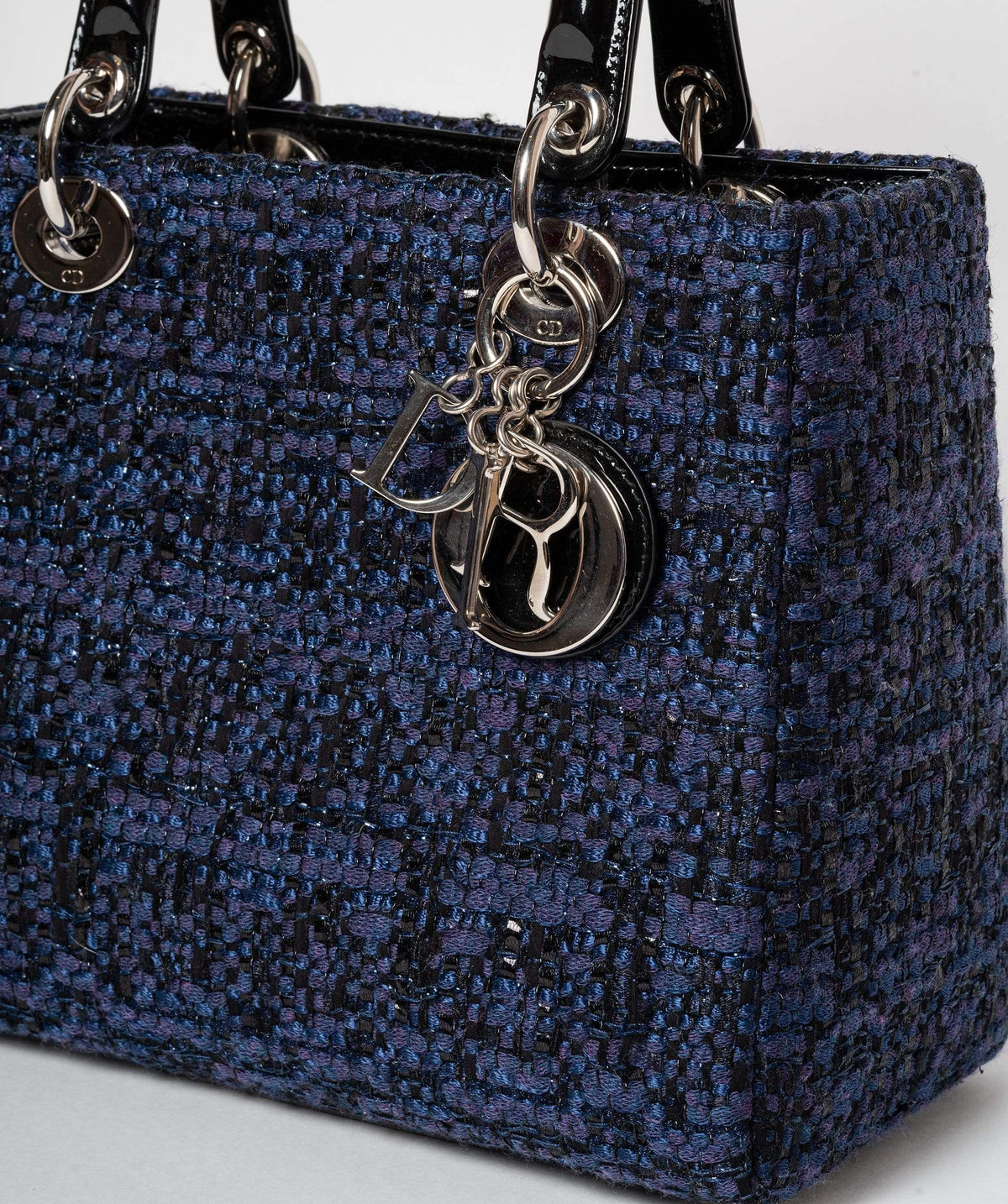 Christian Dior Blue Tweed and Patent Lady Dior Bag - image 3