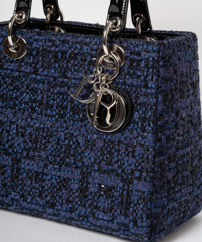 Christian Dior Blue Tweed and Patent Lady Dior Bag - image 3