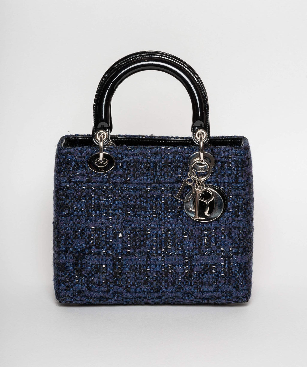 Christian Dior Blue Tweed and Patent Lady Dior Bag - image 1