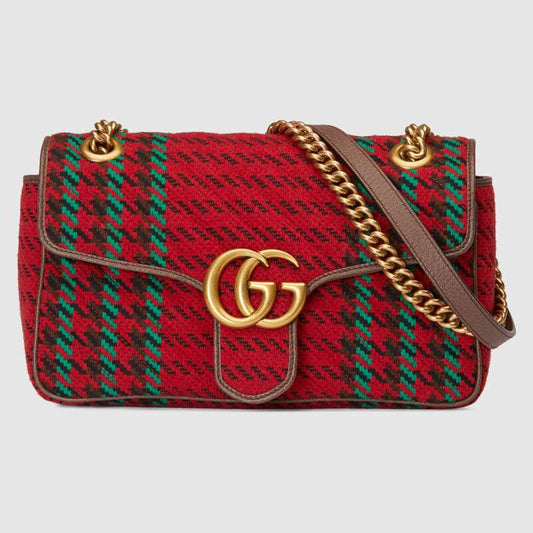 GG Marmont small Houndstooth shoulder bag Red and Green wool - image 1