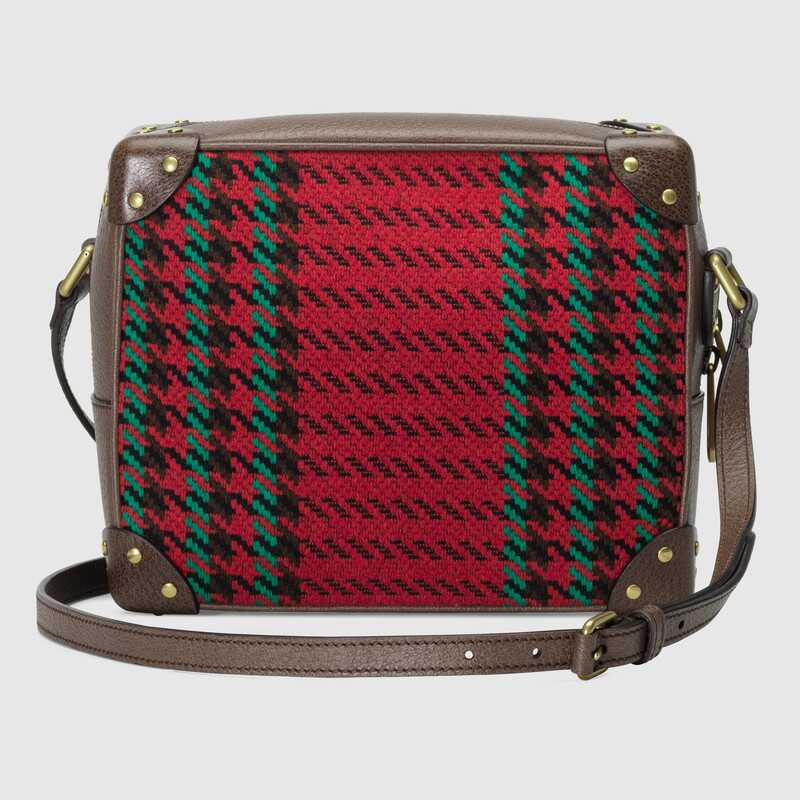 Houndstooth and Stripe Shoulder Bag with Interlocking G Red and Green Houndstooth - image 3