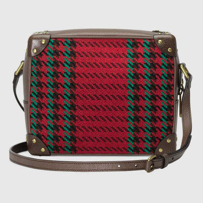 Houndstooth and Stripe Shoulder Bag with Interlocking G Red and Green Houndstooth - image 3