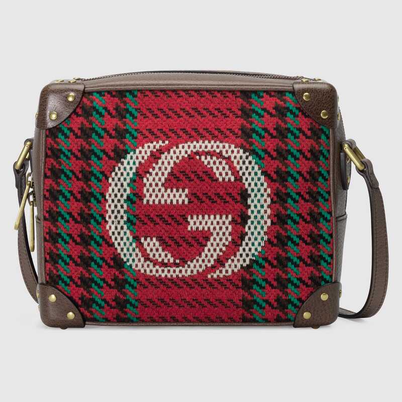 Houndstooth and Stripe Shoulder Bag with Interlocking G Red and Green Houndstooth - image 1