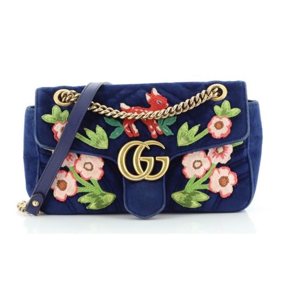 Gucci Flap Marmont GG Embroidered Matelasse Blue Velvet Cross Body 443497 - photo 1