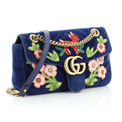 Gucci Flap Marmont GG Embroidered Matelasse Blue Velvet Cross Body 443497 - photo 2
