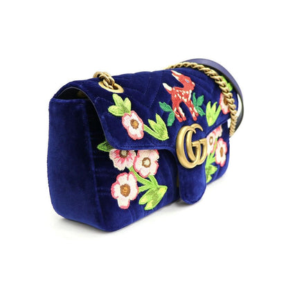 Gucci Flap Marmont GG Embroidered Matelasse Blue Velvet Cross Body 443497 - image 3