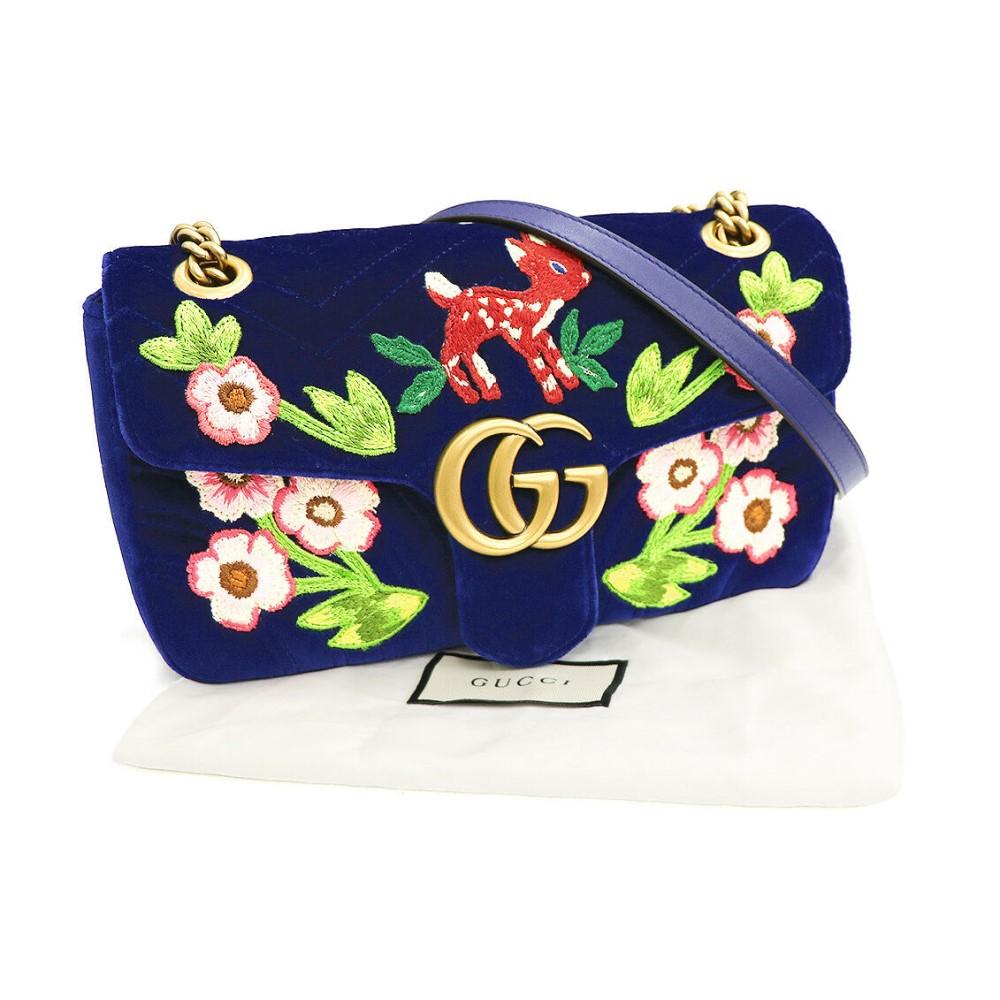 Gucci Flap Marmont GG Embroidered Matelasse Blue Velvet Cross Body 443497 - photo 4