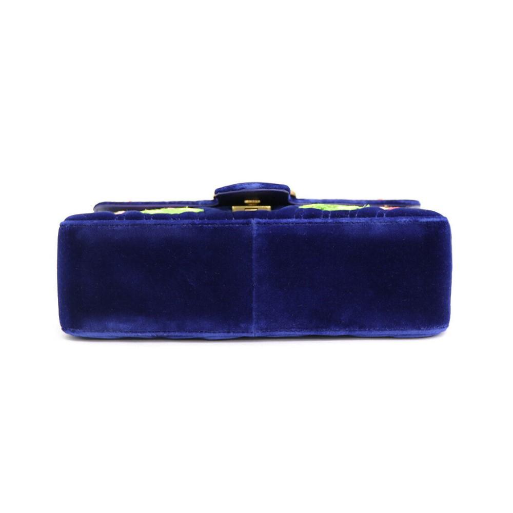 Gucci Flap Marmont GG Embroidered Matelasse Blue Velvet Cross Body 443497 - image 7
