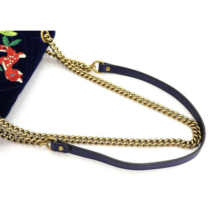 Gucci Flap Marmont GG Embroidered Matelasse Blue Velvet Cross Body 443497 - image 8