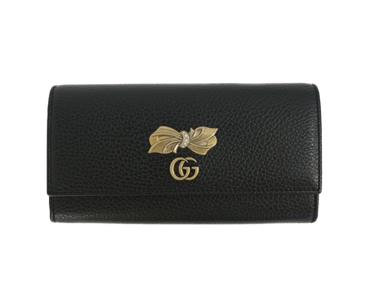 Gucci Marmont GG Pebbled Black Leather With Bow Continental 524294 - image 1