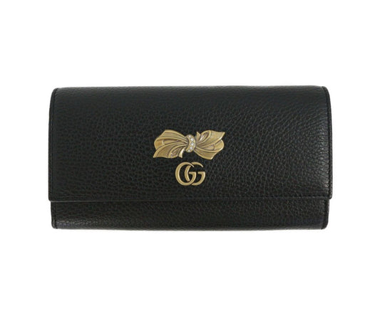 Gucci Marmont GG Pebbled Black Leather With Bow Continental 524294 - image 1