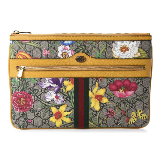 Gucci Ophidia Yellow Leather Supreme Canvas Flora Large Pouch Clutch Bag 517551 - image 1