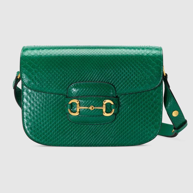 Gucci Horsebit 1955 anaconda small shoulder bag Emerald green anaconda - photo 1