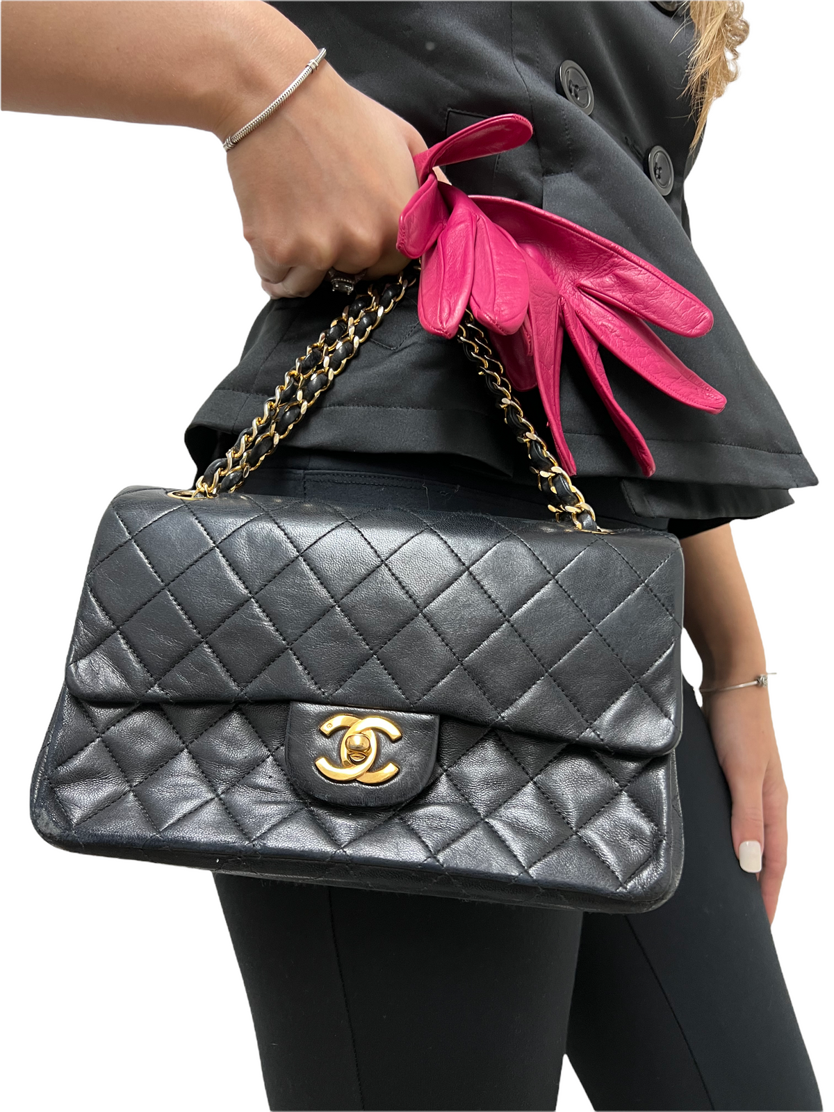 Chanel Vintage Quilted Lambskin Small Classic Double Flap Bag - image 2