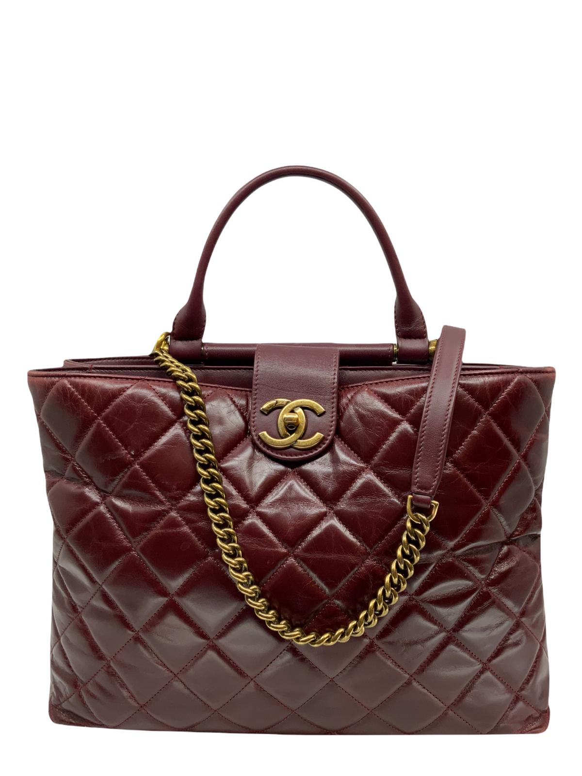 Chanel Quilted Large Gold Bar Top Handle Tote - photo 1