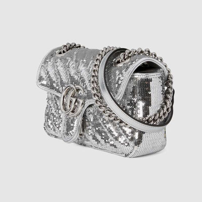 GG Marmont mini sequin shoulder bag Silver Leather - image 2