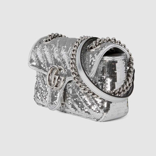 GG Marmont mini sequin shoulder bag Silver Leather - image 2
