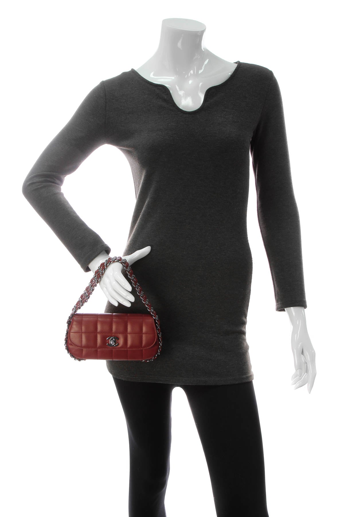 Multichain Square Quilt Mini Flap Bag - Dark Red - image 2